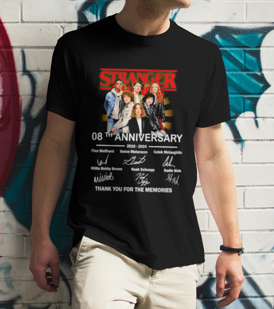 Stranger Things 08th Anniversary 2016 2024 Signatures Thank You For The Memories T-Shirt