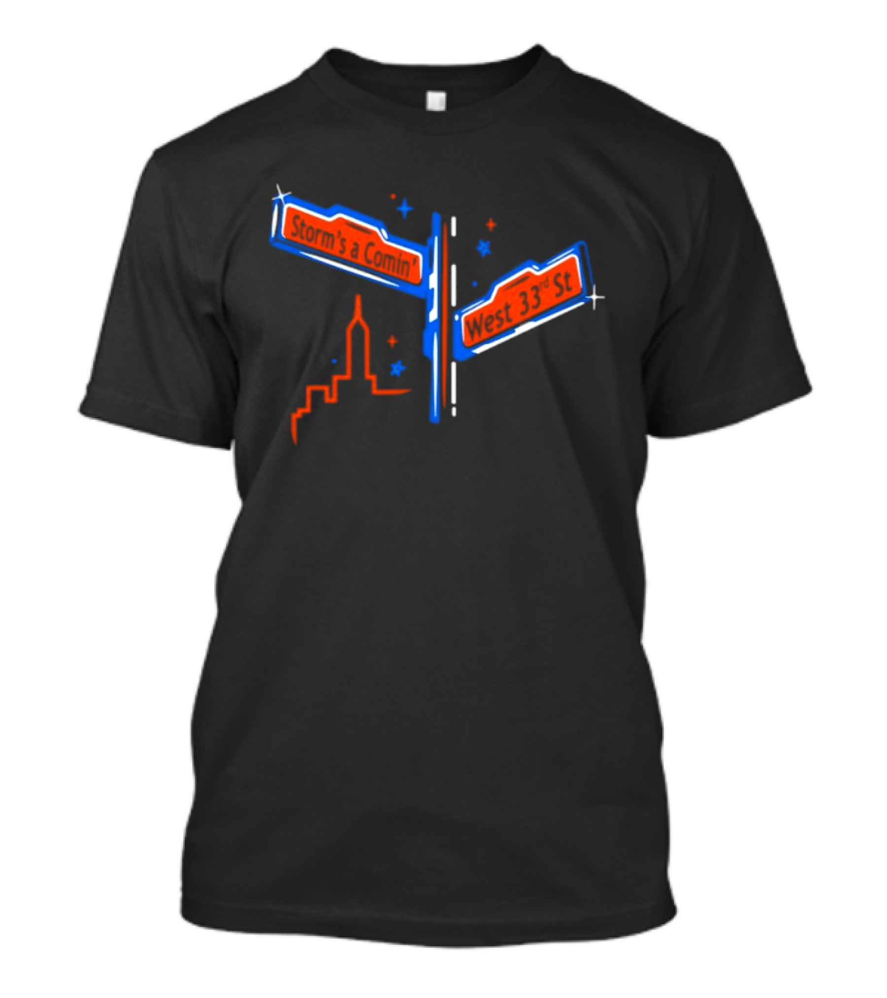 New York Knicks Storm's A Comin West 33rd St Basketball City Skyline T-Shirt
