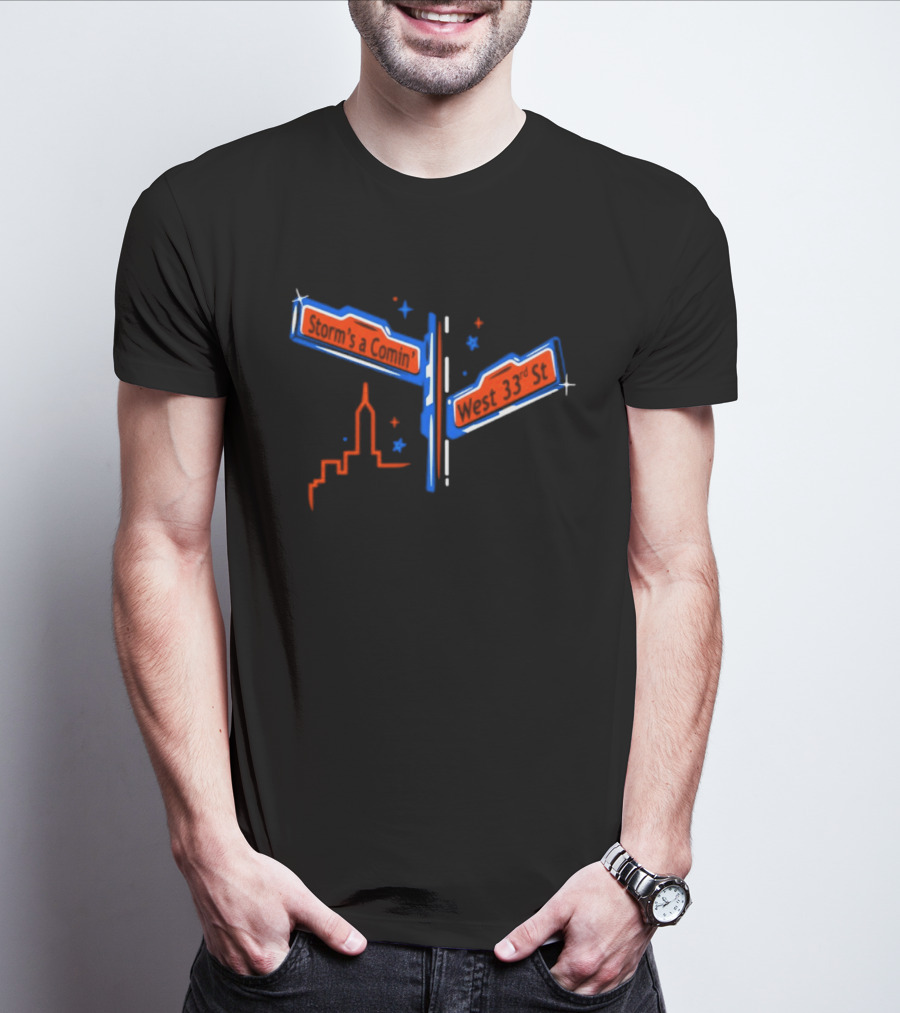 New York Knicks Storm's A Comin West 33rd St Basketball City Skyline T-Shirt