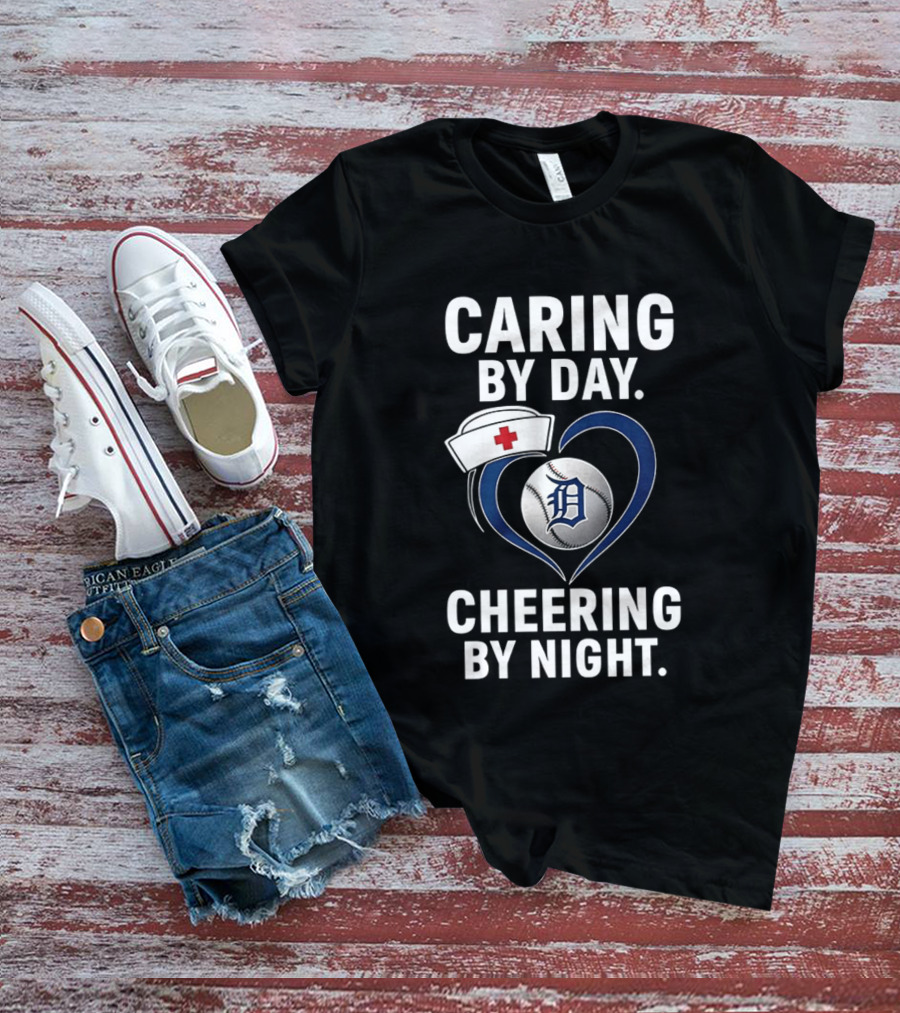 Caring By Day Nurse Baseball Fan Cheering By Night T-Shirt