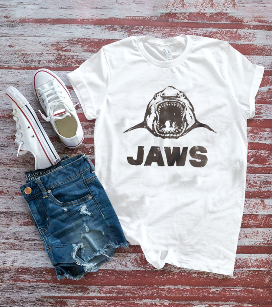 Jaws Great White Shark Minimalist Movie Brown Screen T-Shirt