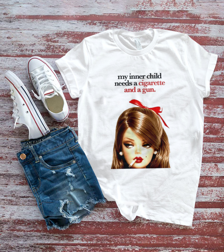 My Inner Child Needs A Cigarette And A Gun Doll Face Red Bow T-Shirt