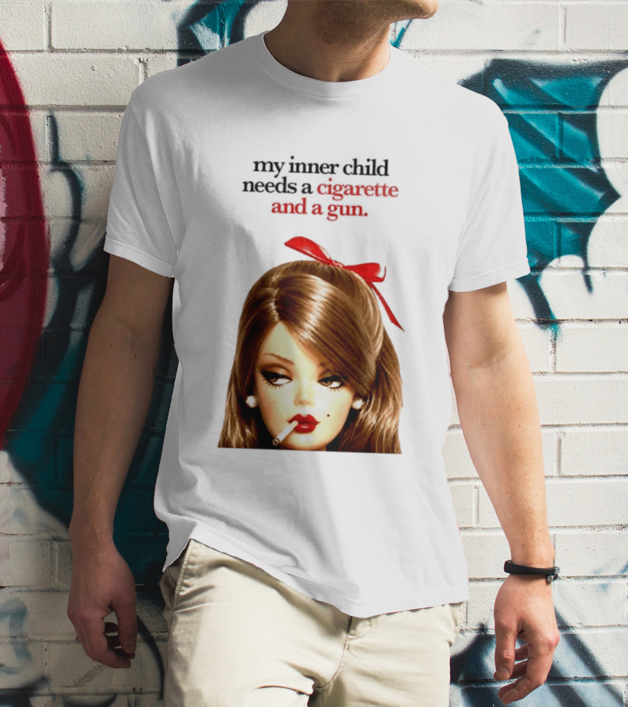 My Inner Child Needs A Cigarette And A Gun Doll Face Red Bow T-Shirt