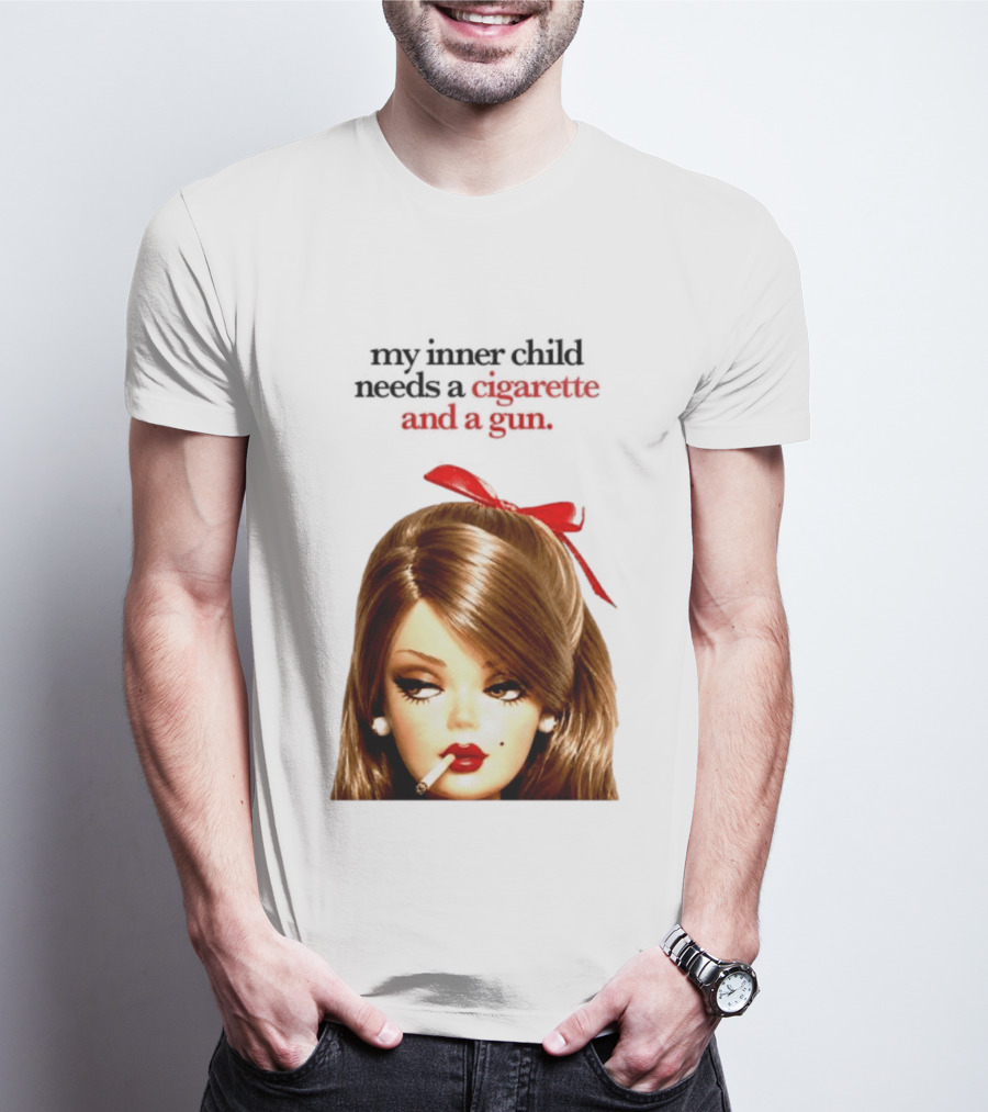 My Inner Child Needs A Cigarette And A Gun Doll Face Red Bow T-Shirt