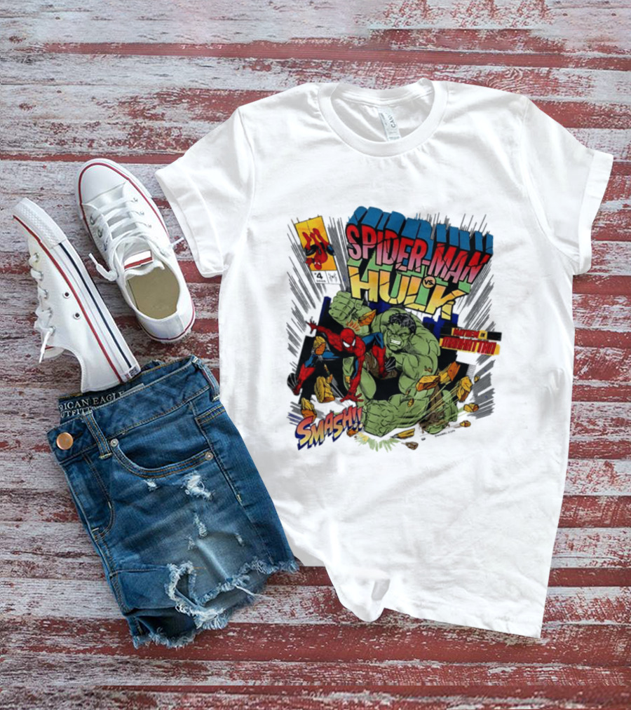 Spider Man Vs Hulk Mayhem Manhattan Marvel Smash 2026 Comic T-Shirt
