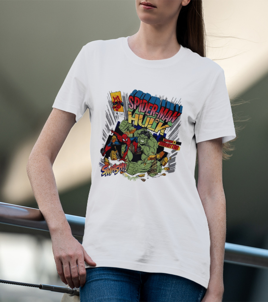 Spider Man Vs Hulk Mayhem Manhattan Marvel Smash 2026 Comic T-Shirt