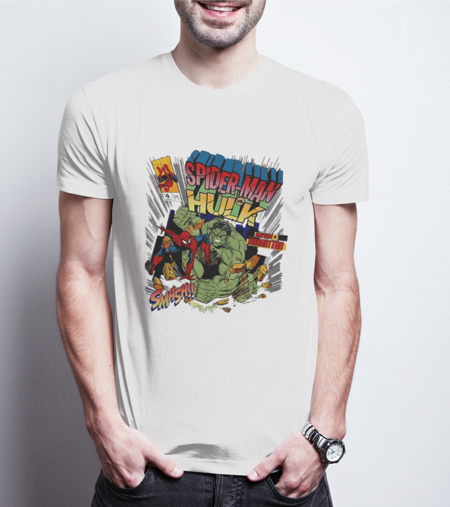 Spider Man Vs Hulk Mayhem Manhattan Marvel Smash 2026 Comic T-Shirt