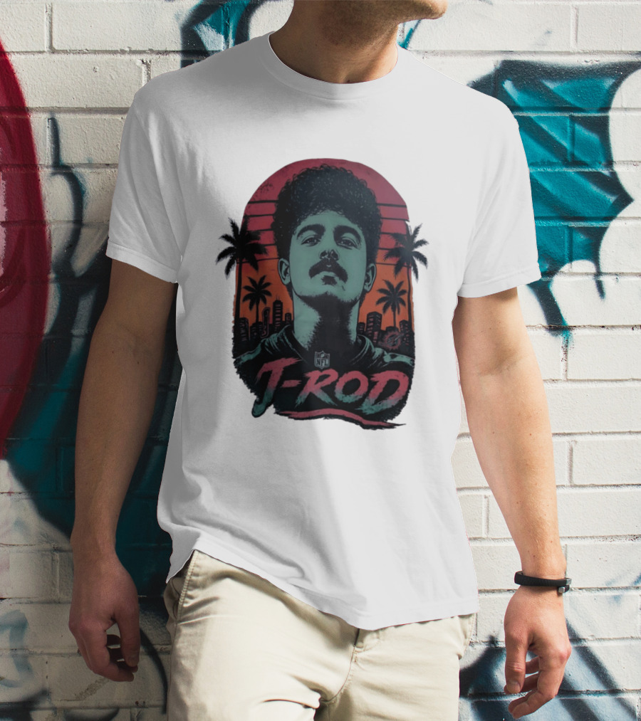 J ROD Miami Dolphins Vaporwave Aesthetic Neon Lights NFL T-Shirt
