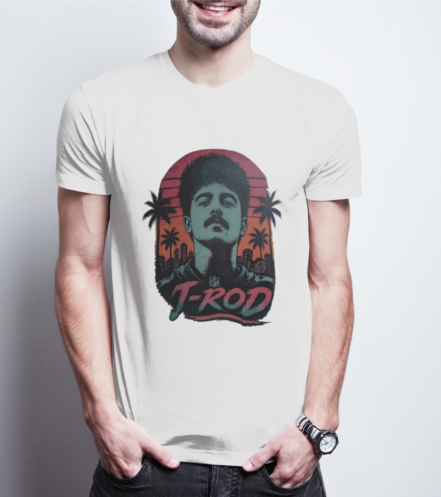J ROD Miami Dolphins Vaporwave Aesthetic Neon Lights NFL T-Shirt