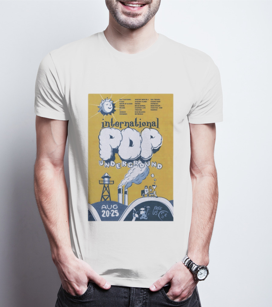 International Pop Underground Festival August 20 25 Beat Happening Fugazi Legend Of Yulesville Seaweed Спинанес Free Us T-Shirt