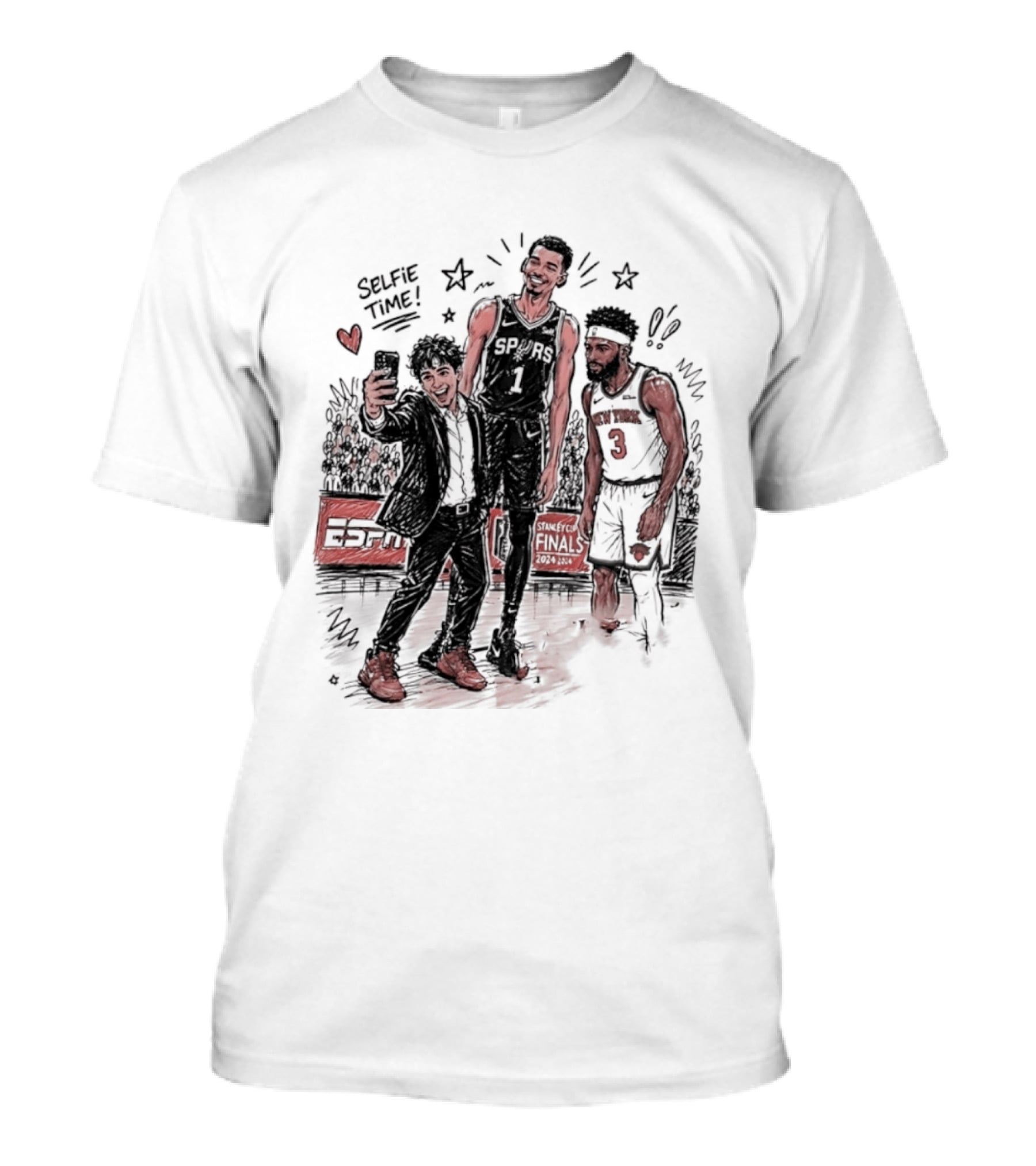 NY Knicks And San Antonio Spurs Selfie Time Finals Caricature T-Shirt