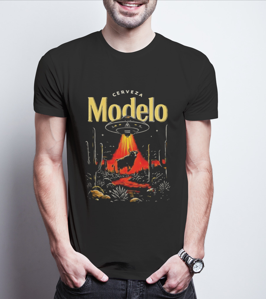 Cerveza Modelo UFO Beam Abduction Desert Scene T-Shirt