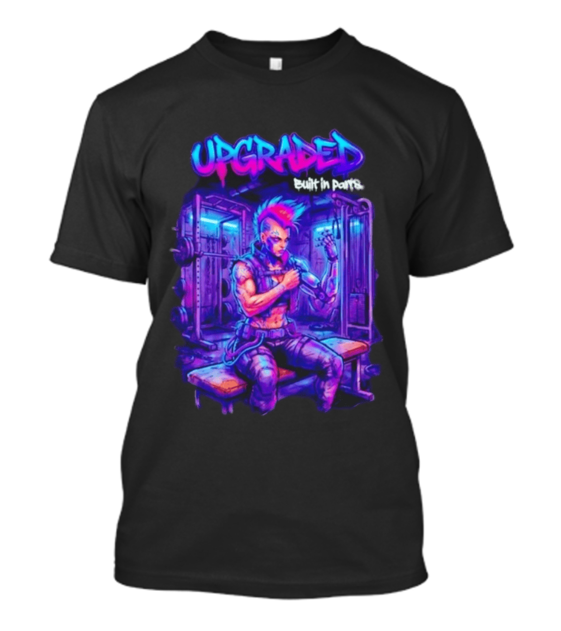 Upgraded Cyberpunk Girl Built In Parts Neon Gym Aesthetic T-Shirt