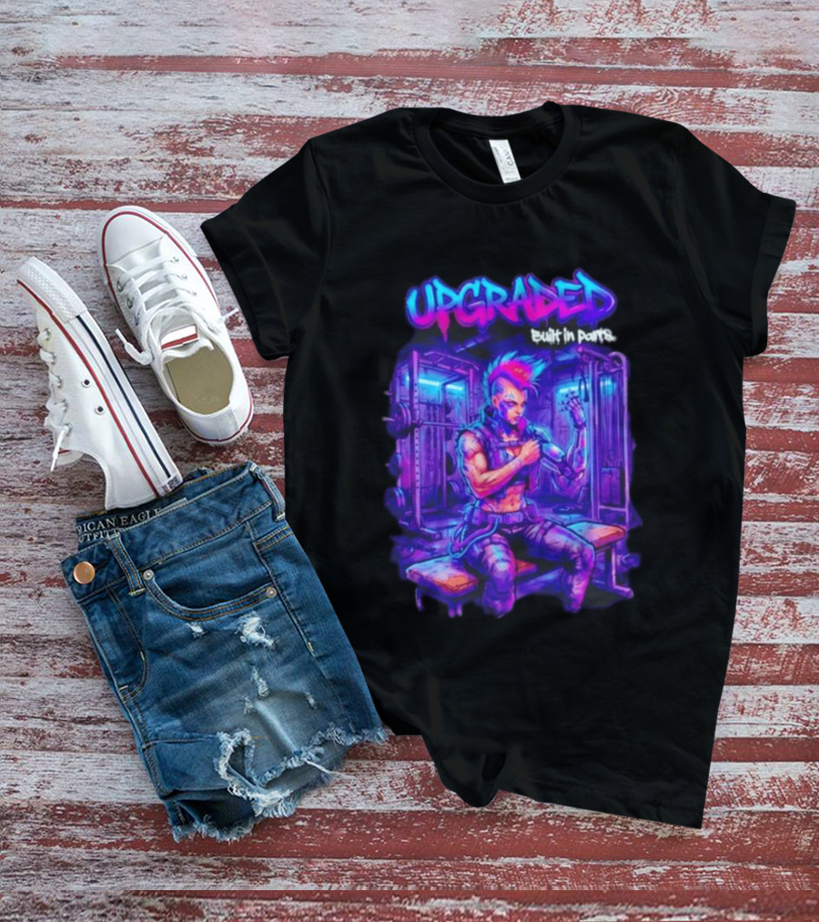 Upgraded Cyberpunk Girl Built In Parts Neon Gym Aesthetic T-Shirt