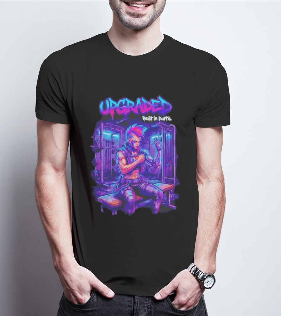 Upgraded Cyberpunk Girl Built In Parts Neon Gym Aesthetic T-Shirt