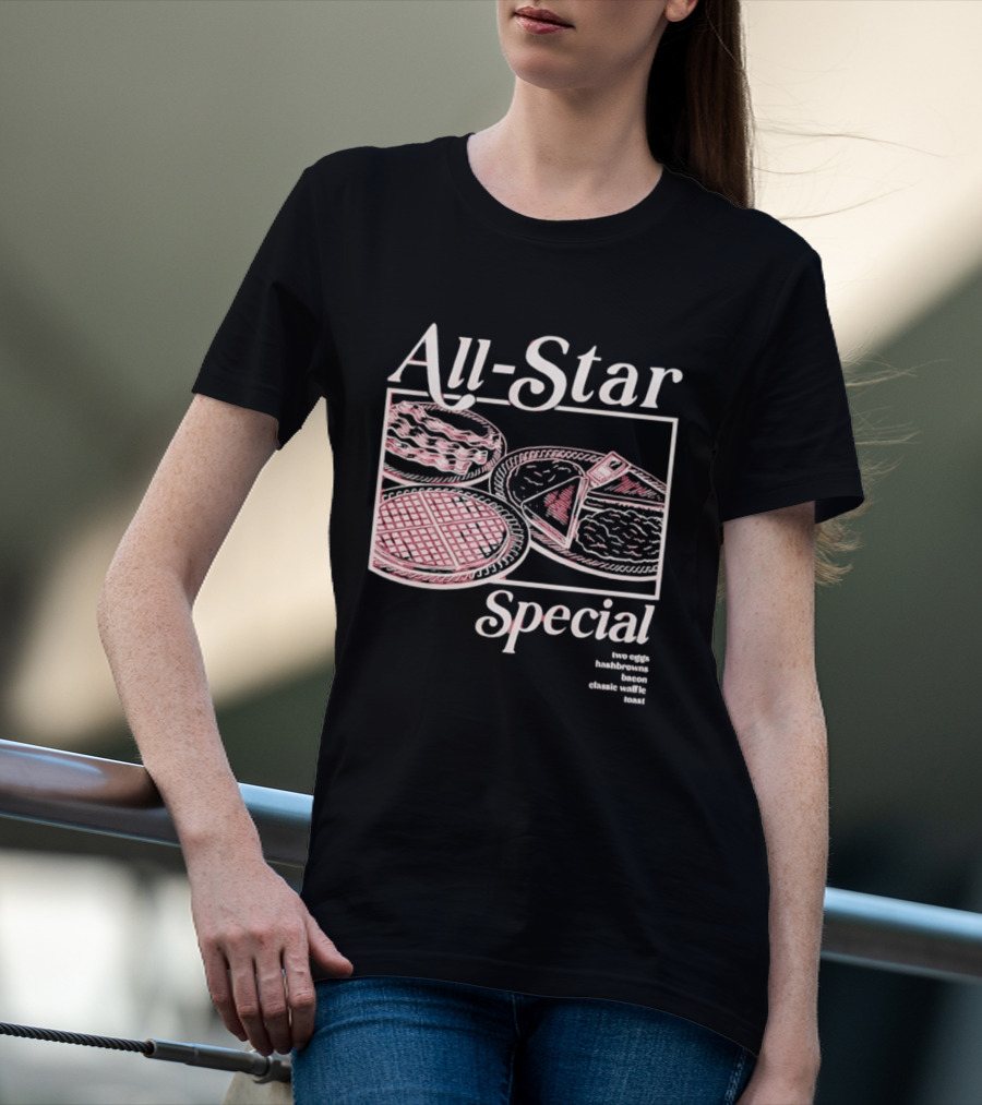 All Star Special Breakfast Two Eggs Hashbrowns Bacon Waffle Toast T-Shirt