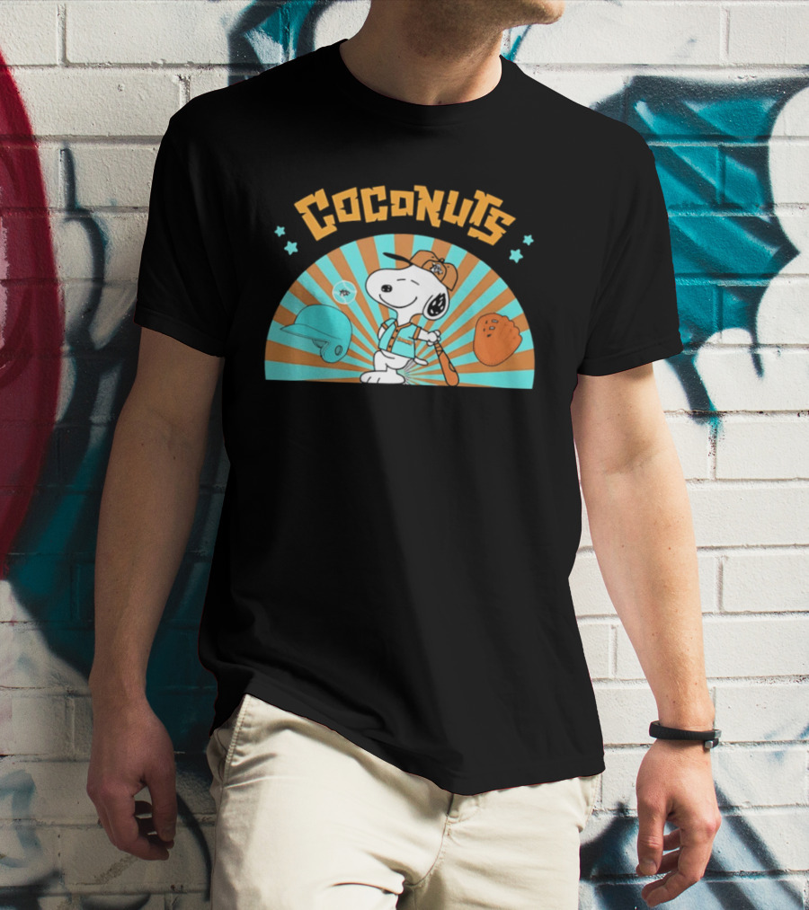 Snoopy Coconuts Baseball Player Cartoon Dog Peanuts Charlie Brown T-Shirt