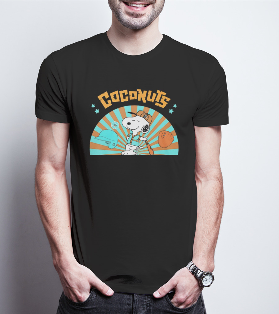 Snoopy Coconuts Baseball Player Cartoon Dog Peanuts Charlie Brown T-Shirt