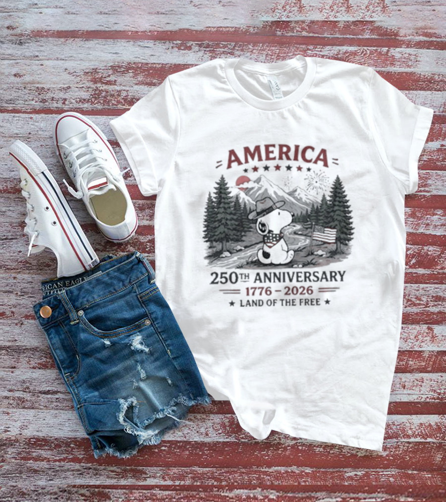 America 250th Anniversary 1776 2026 Land Of The Free Snoopy Peanuts T-Shirt