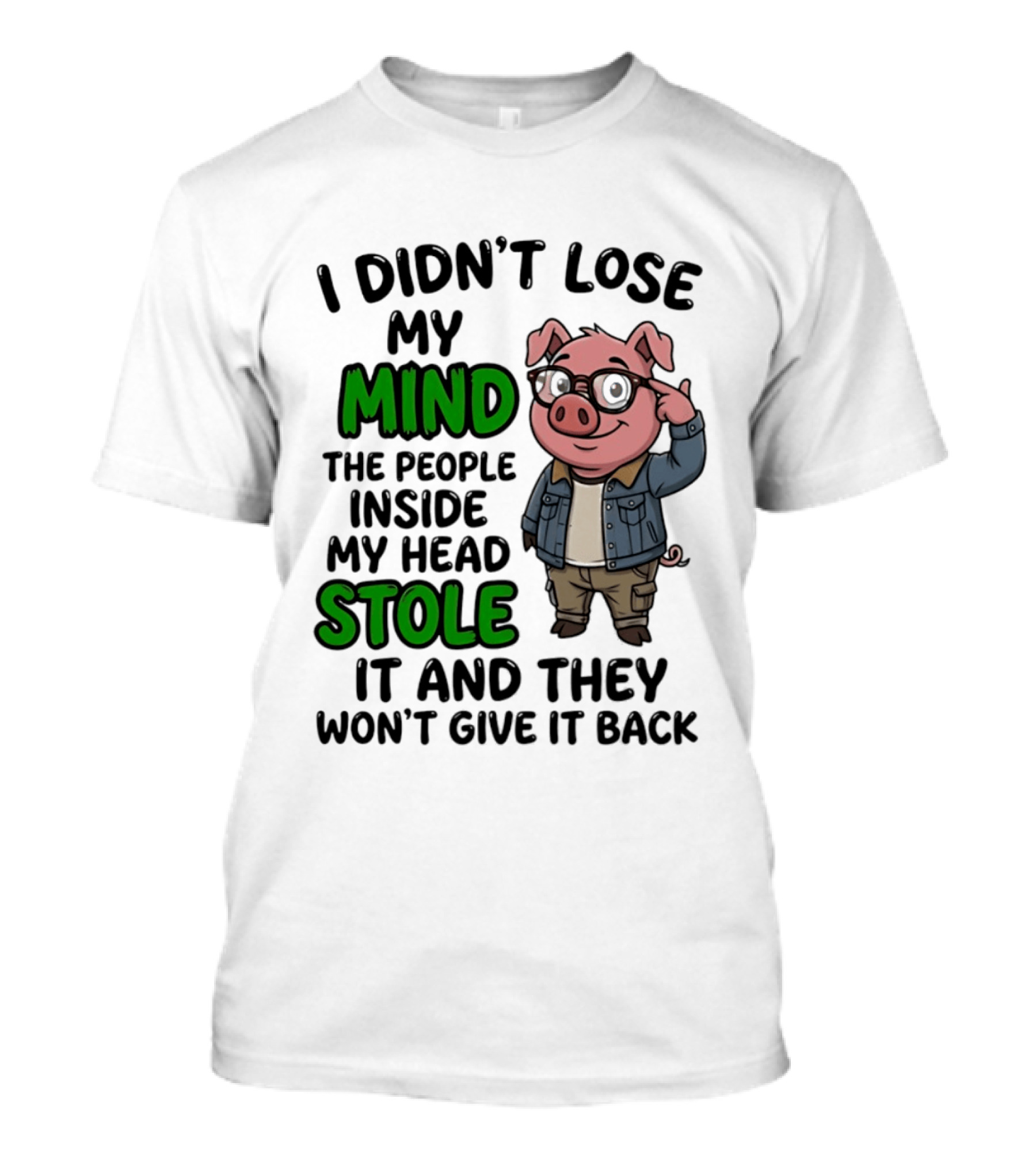 I Didn't Lose My Mind Funny Pig Cartoon People Inside My Head Stole It And They Won't Give It Back T-Shirt