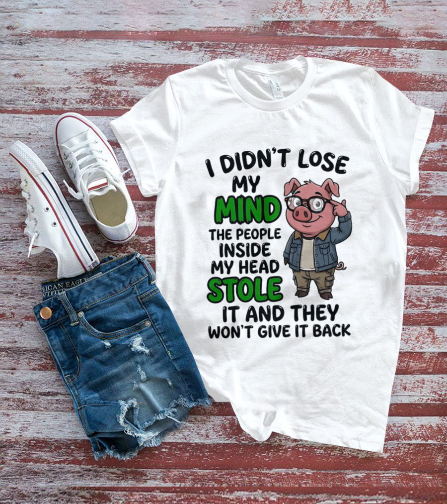 I Didn't Lose My Mind Funny Pig Cartoon People Inside My Head Stole It And They Won't Give It Back T-Shirt