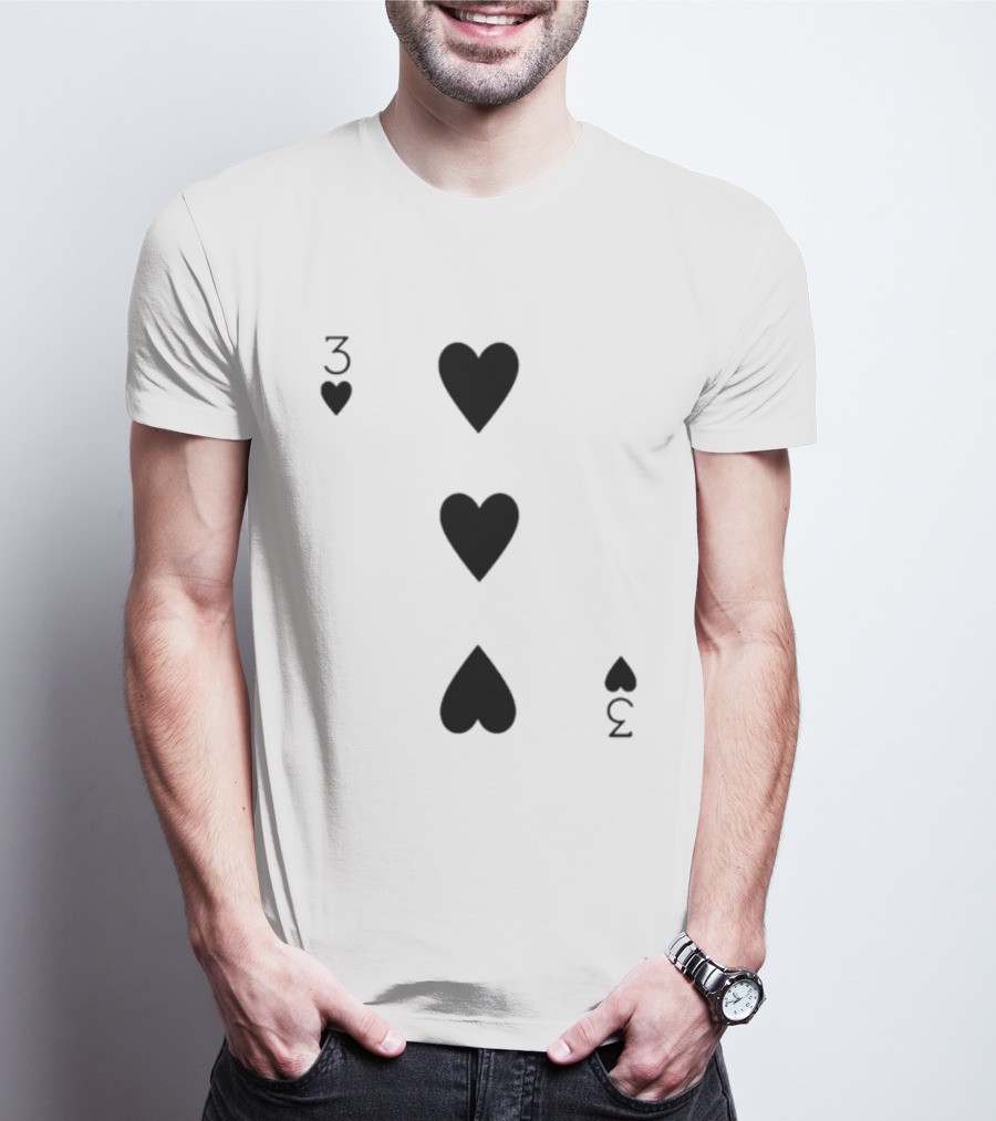 Three Of Hearts Playing Card Design Valentines T-Shirt