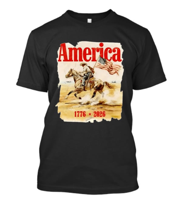 America 1776 2026 Cowboy Horse American Flag Iconic Historical T-Shirt