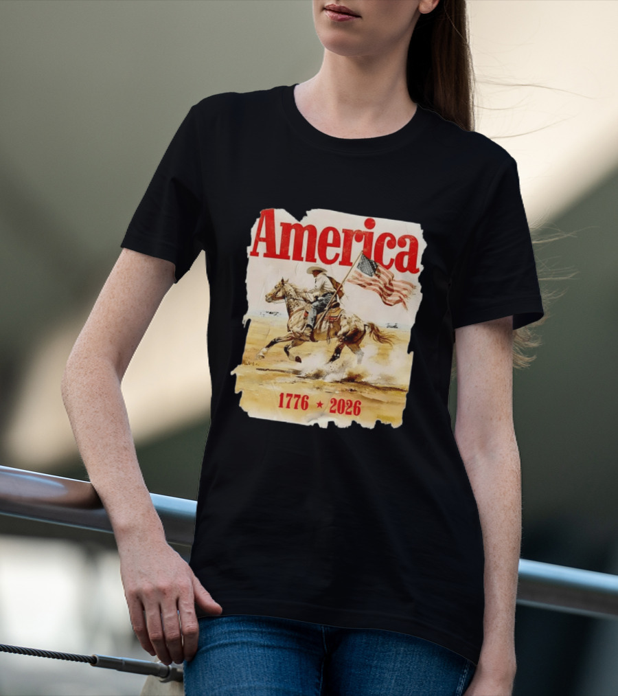 America 1776 2026 Cowboy Horse American Flag Iconic Historical T-Shirt
