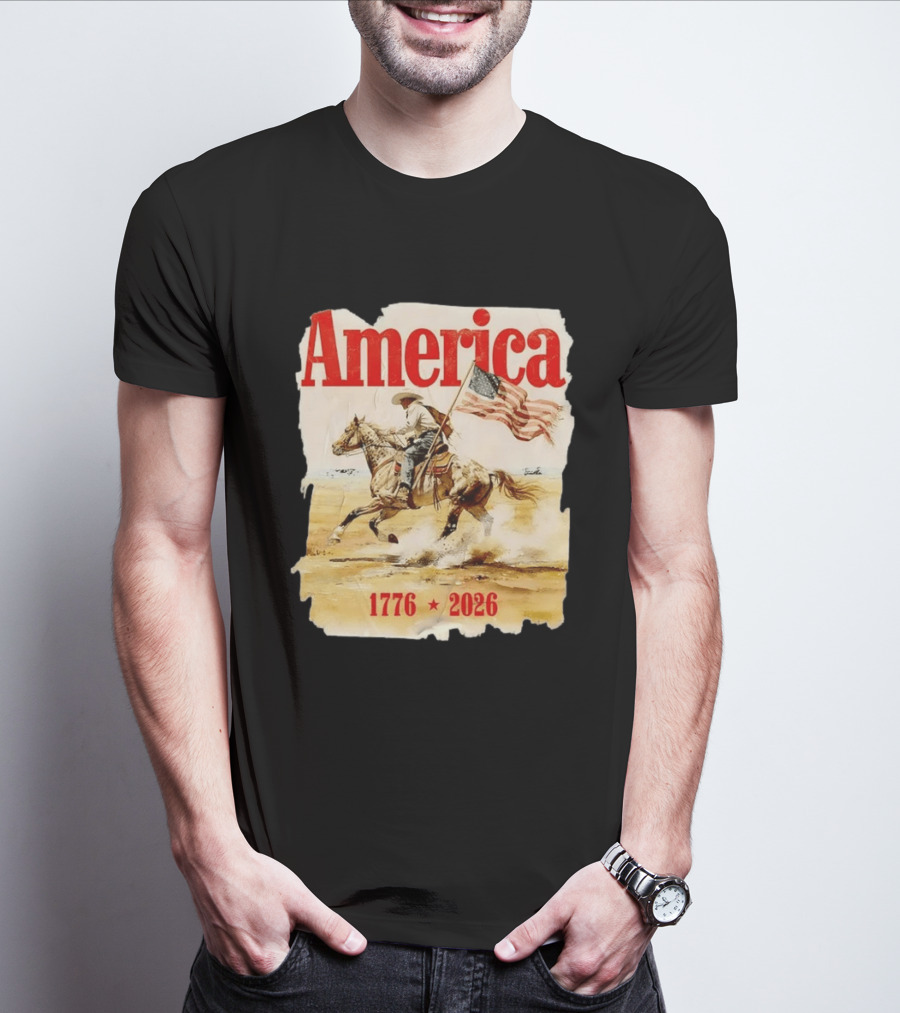 America 1776 2026 Cowboy Horse American Flag Iconic Historical T-Shirt