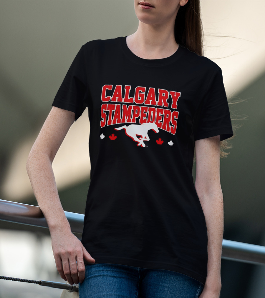 Calgary Stampeders Running Horse Maple Leaf Red Team Spirit T-Shirt