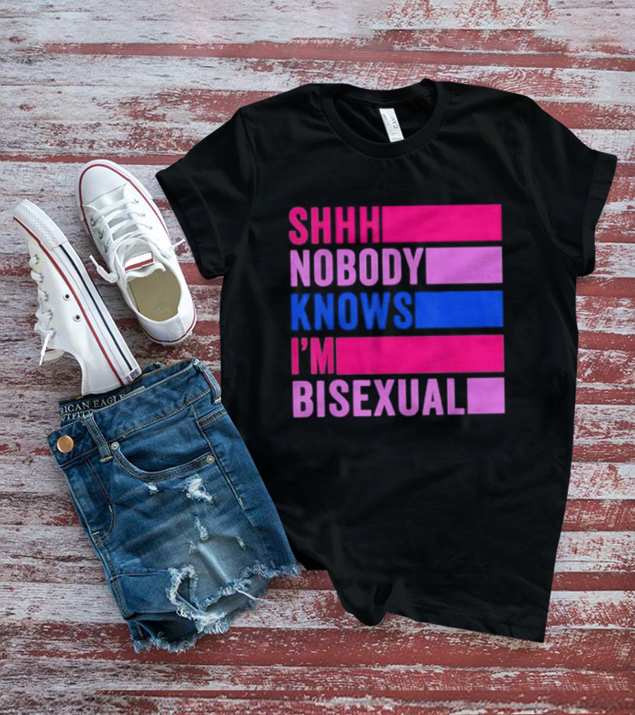 Shhh Nobody Knows I'm Bisexual Bright Colorful Text Pride T-Shirt