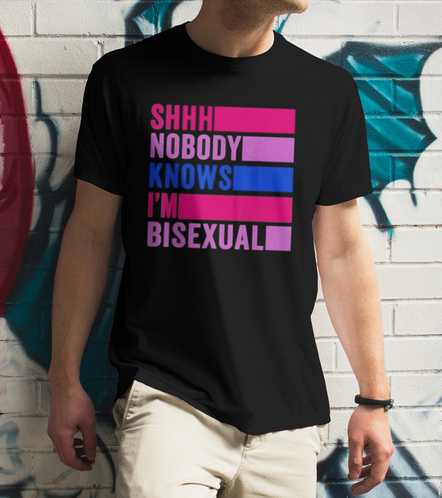 Shhh Nobody Knows I'm Bisexual Bright Colorful Text Pride T-Shirt