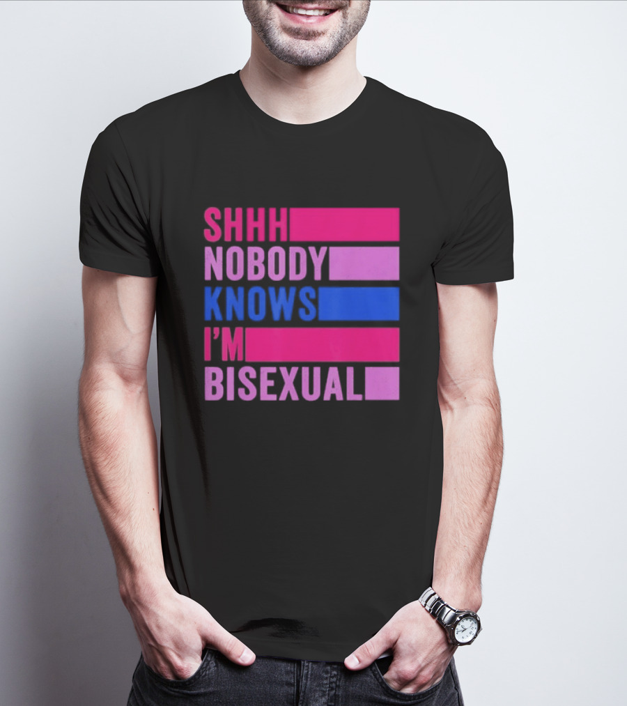 Shhh Nobody Knows I'm Bisexual Bright Colorful Text Pride T-Shirt