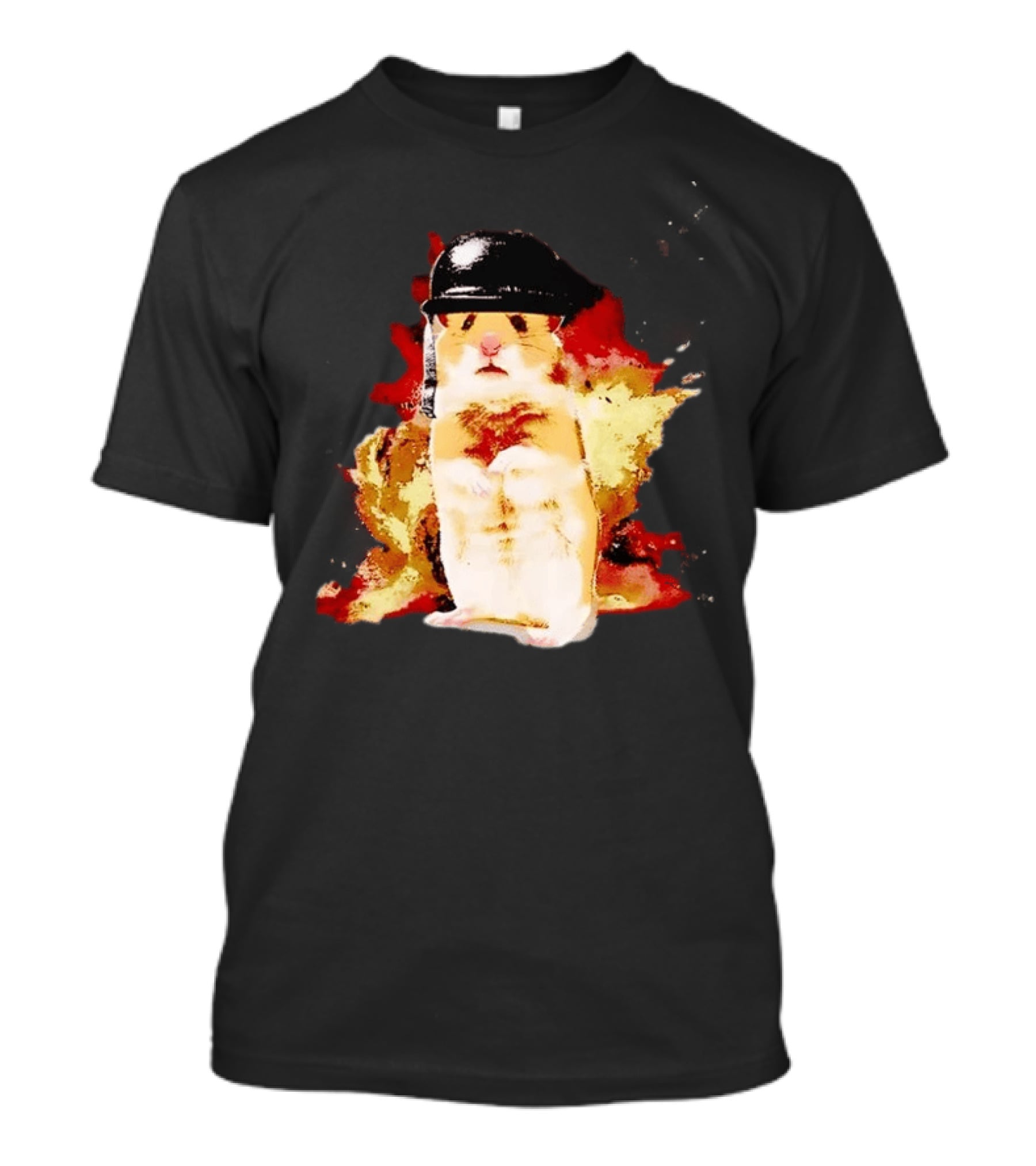 Shocked Hamster Military Helmet Watercolor Explosion T-Shirt