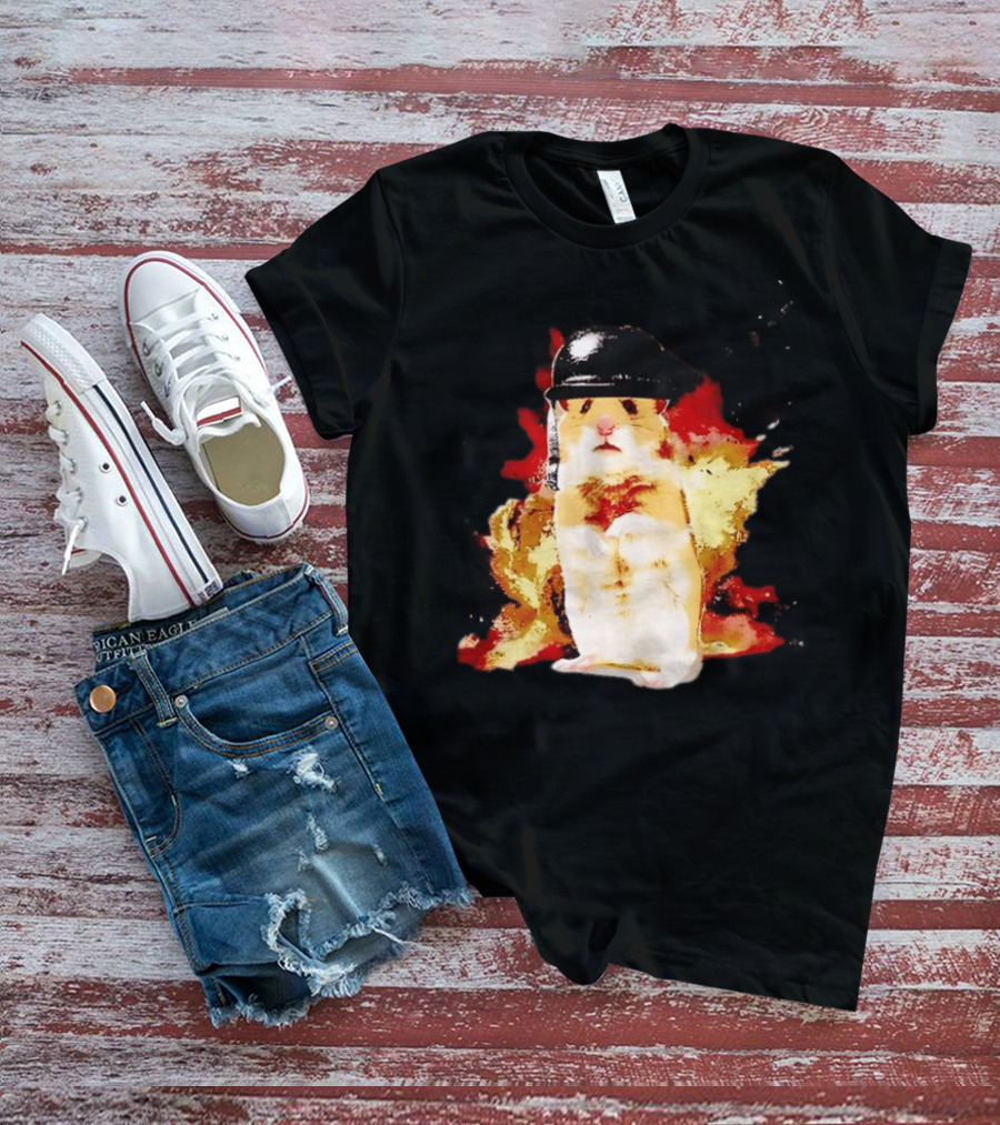 Shocked Hamster Military Helmet Watercolor Explosion T-Shirt