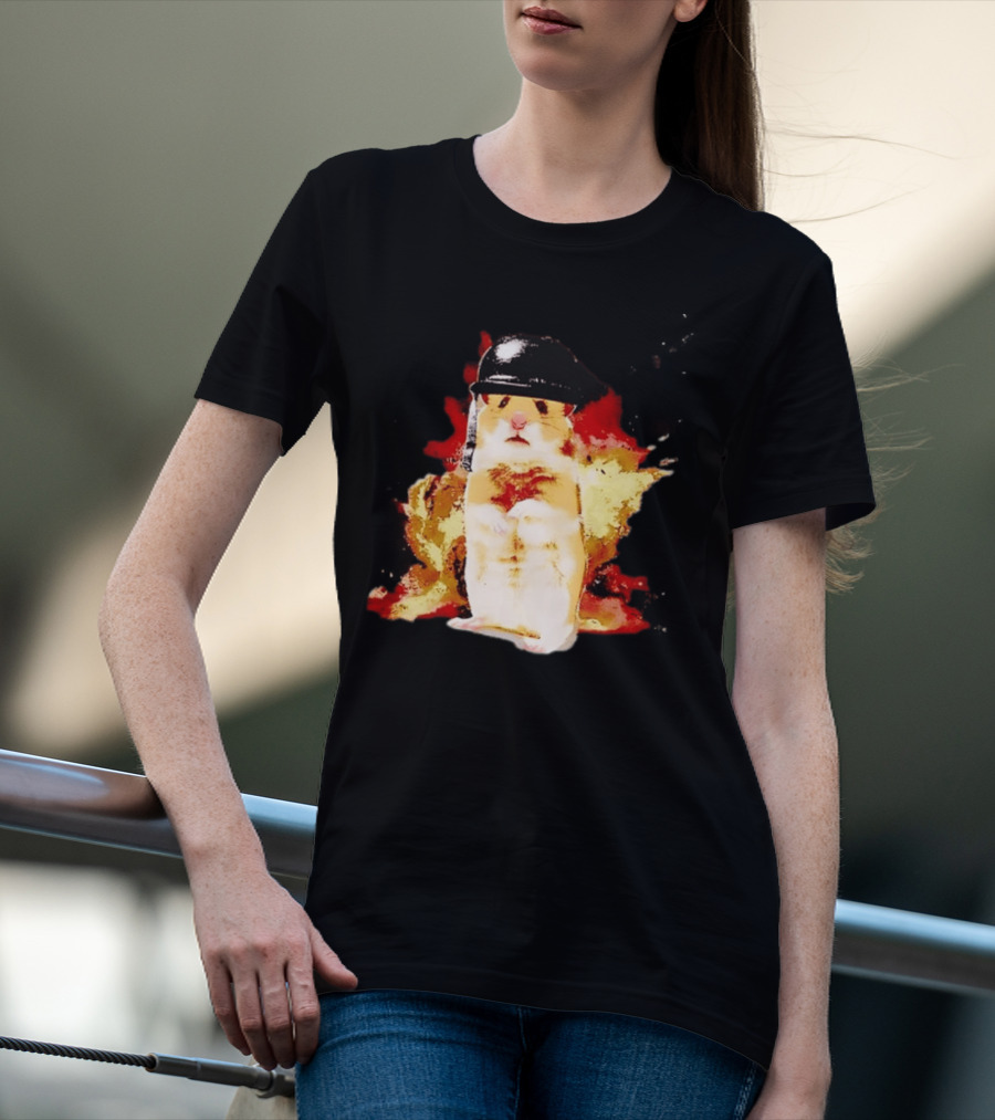 Shocked Hamster Military Helmet Watercolor Explosion T-Shirt