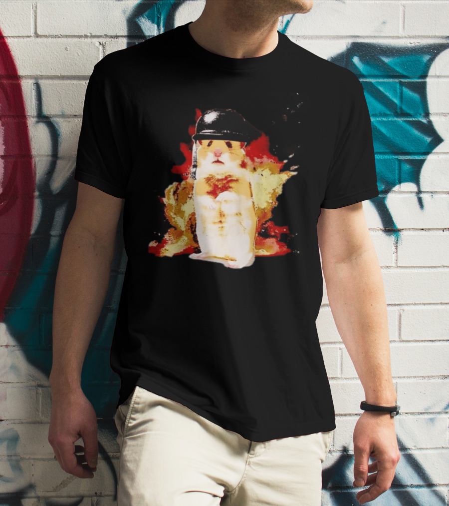 Shocked Hamster Military Helmet Watercolor Explosion T-Shirt