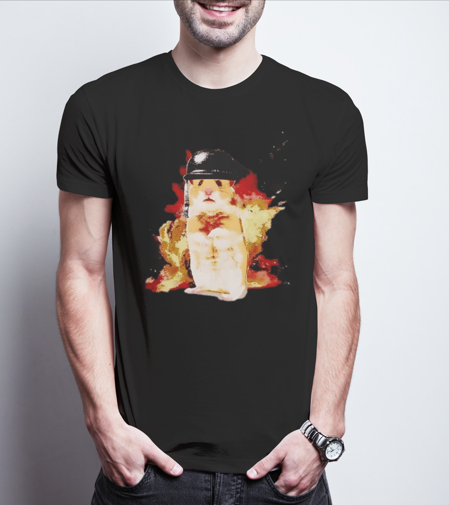 Shocked Hamster Military Helmet Watercolor Explosion T-Shirt