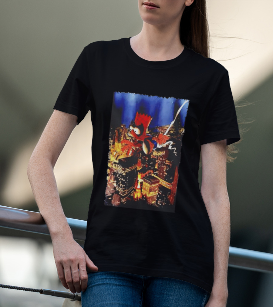 Spider Bart Bartman Swinging Through Cityscape Mexican T-Shirt