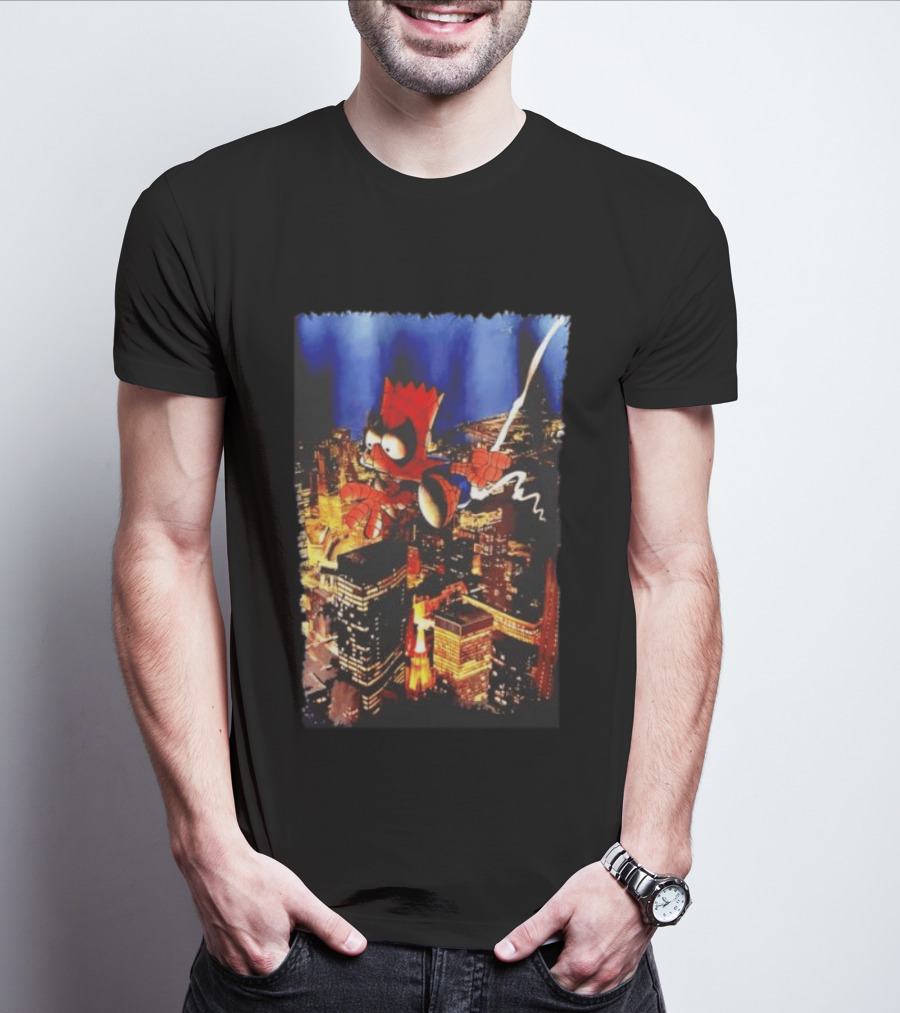 Spider Bart Bartman Swinging Through Cityscape Mexican T-Shirt
