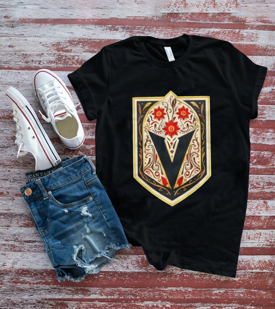 Vegas Golden Knights Dia De Los Muertos Floral Shield T-Shirt