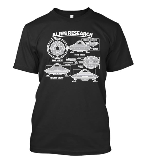 Extraterrestrial Vehicle Alien Research UFO Schematic Top View Front View Side View Analysis T-Shirt