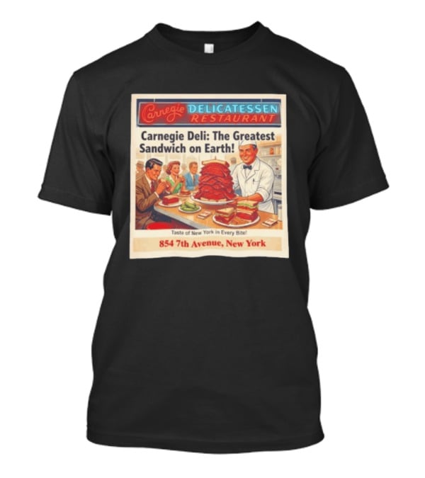 Carnegie Delicatessen Restaurant Carnegie Deli The Greatest Sandwich On Earth 854 7th Avenue New York T-Shirt