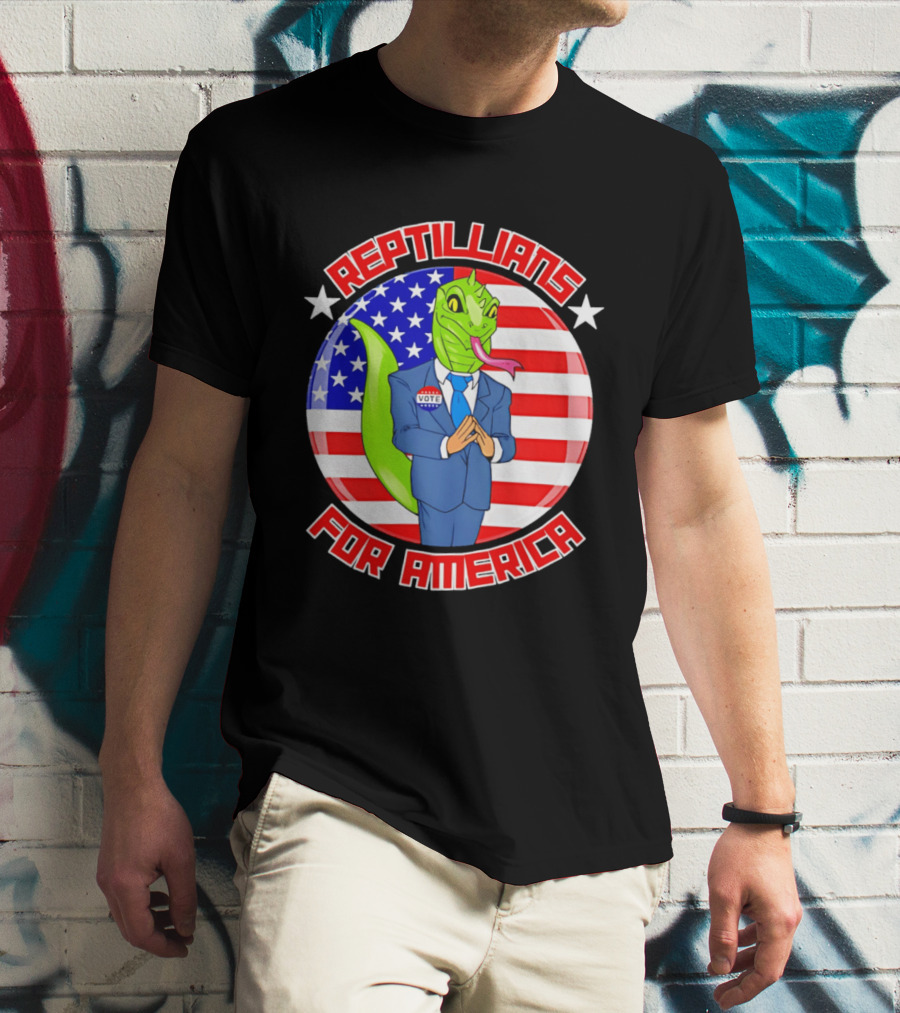Reptillians For America Vote Lizard In Suit With American Flag T-Shirt