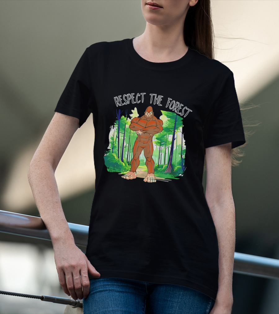 Respect The Forest Bigfoot Cartoon T-Shirt