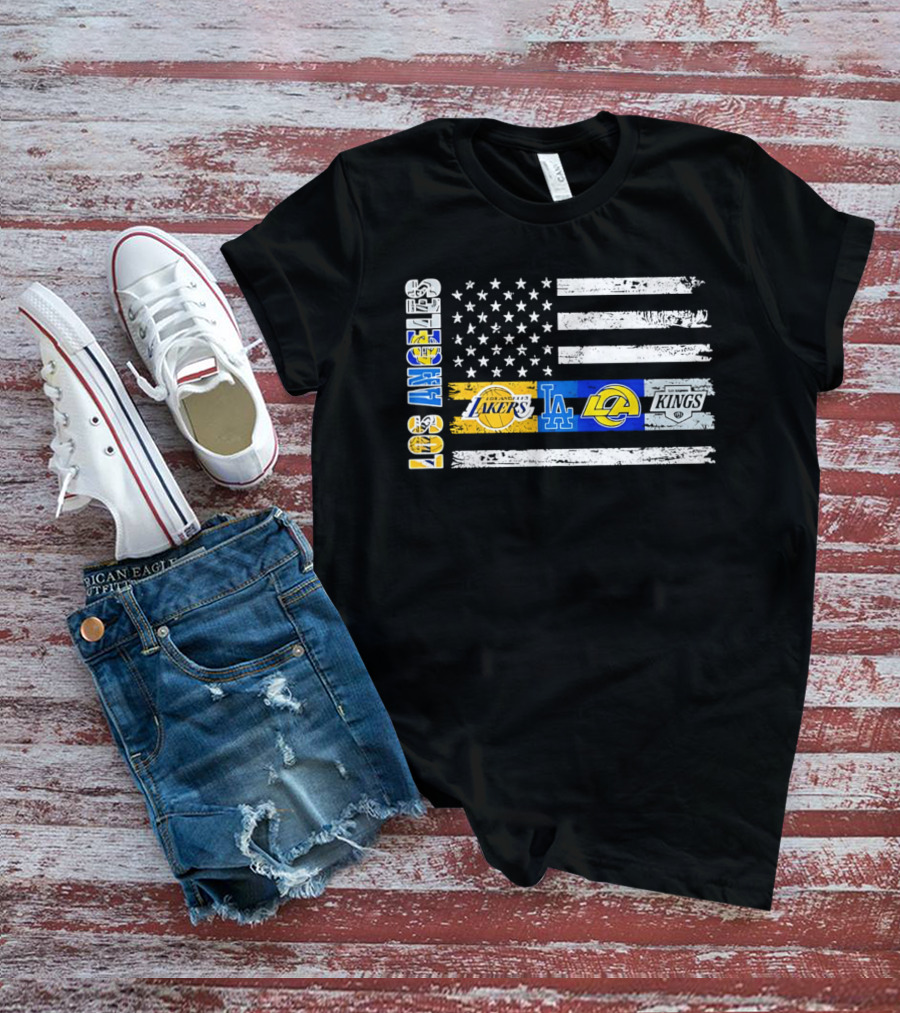 Los Angeles Lakers Dodgers Rams Kings Flag Stars And Stripes T-Shirt