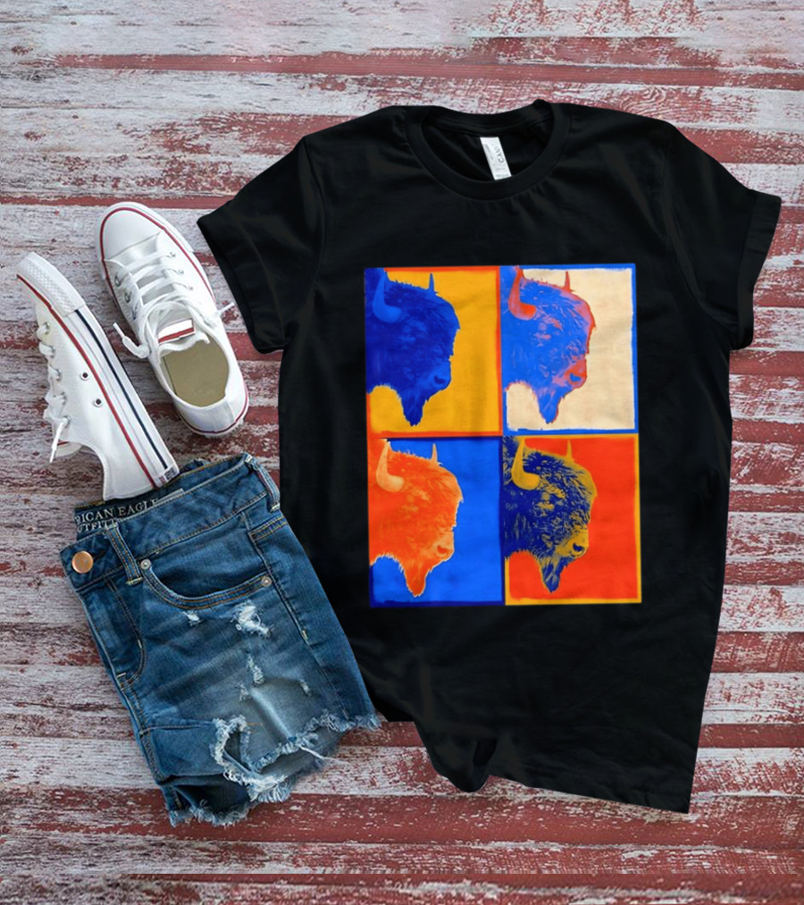 Colorful Pop Bison Grid Andy Warhol T-Shirt