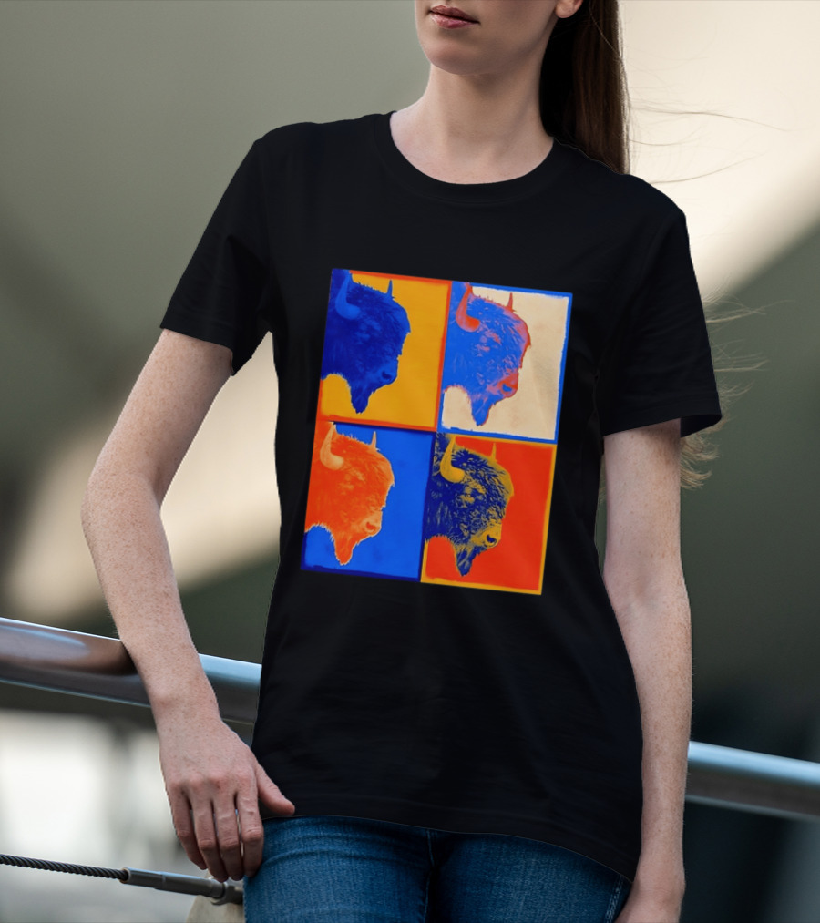 Colorful Pop Bison Grid Andy Warhol T-Shirt