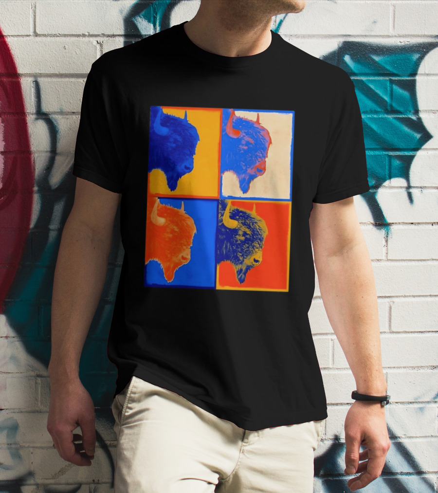 Colorful Pop Bison Grid Andy Warhol T-Shirt