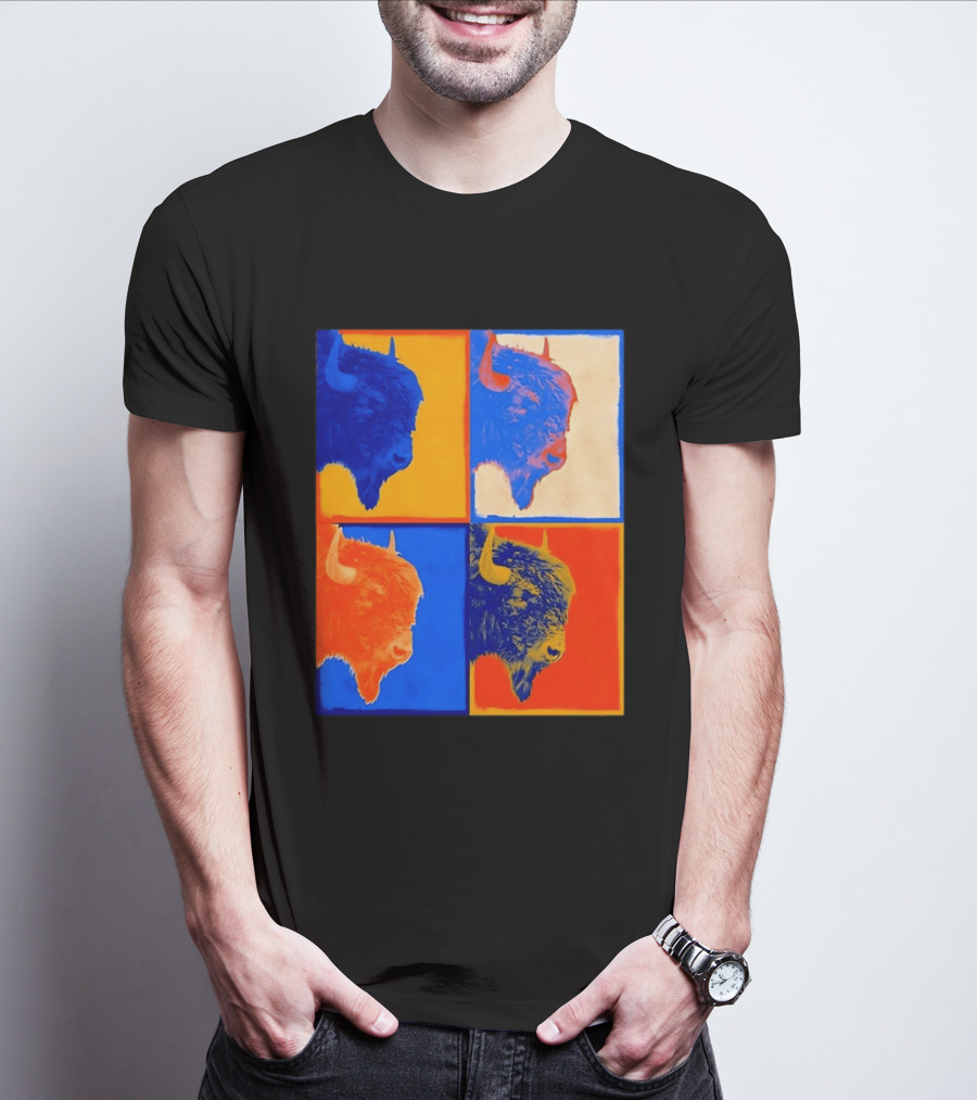 Colorful Pop Bison Grid Andy Warhol T-Shirt